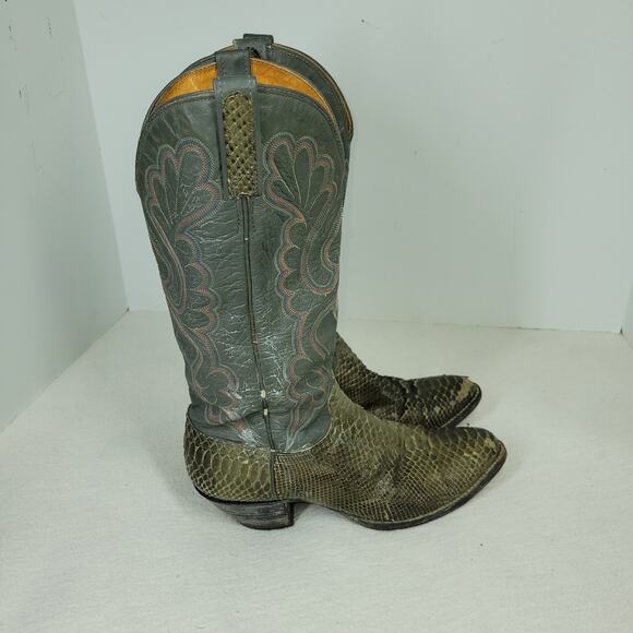 J Chisholm Boots Womens Sz 7.5M Gray Rodeo Western Python Snakeskin Leather Boot - Picture 5 of 16